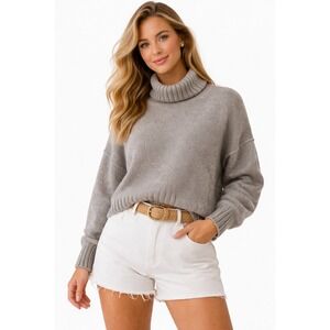 360 Sweater Cowl Turtleneck Women's  M Grey 100% Cashmere Seam Detail Luxury